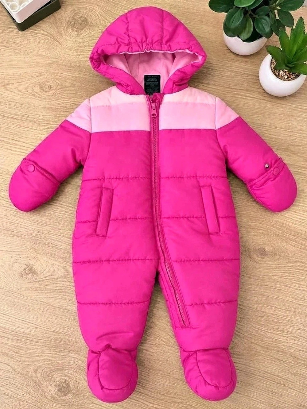 Pink Color Block Footie - Winter Snowsuit